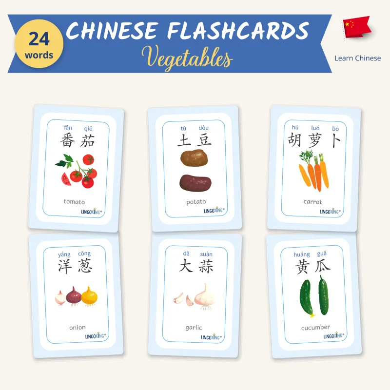 Chinese vegetable flashcards, 24 words in 4 card types - LINGOXING