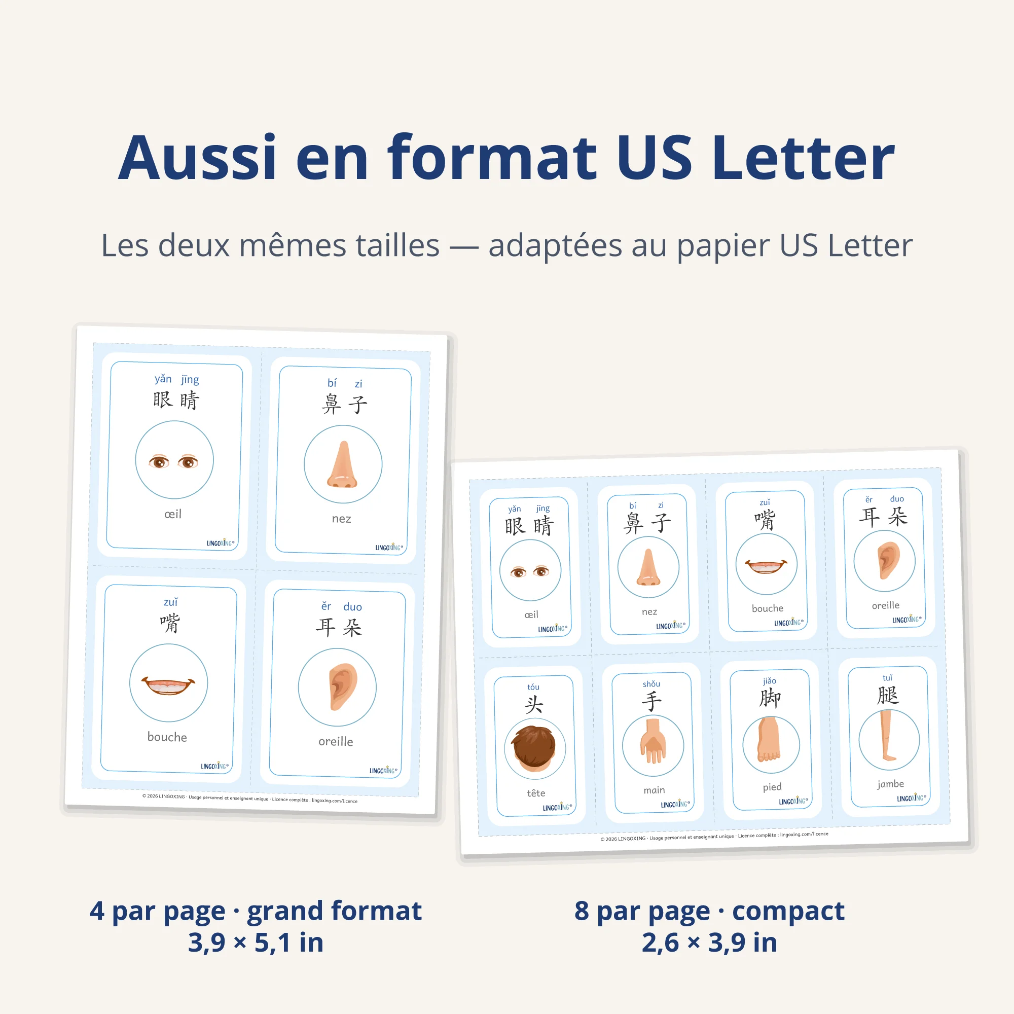Le corps en chinois — 32 mots (PDF) — deux formats · US Letter