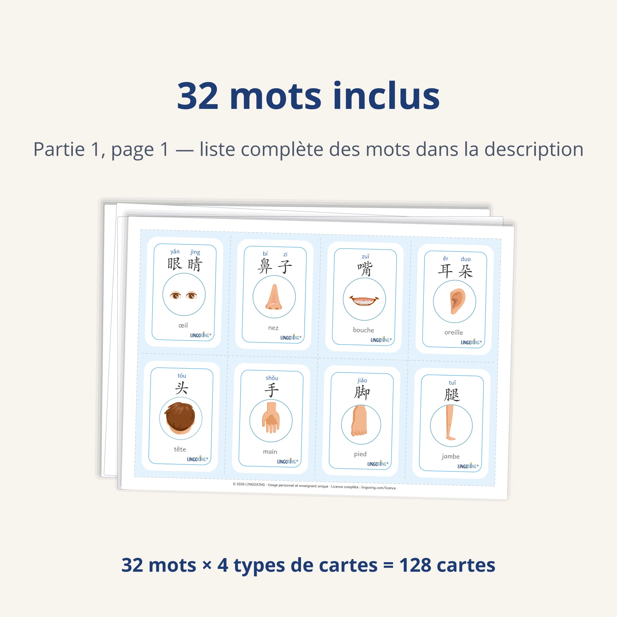 Le corps en chinois — 32 mots (PDF) — liste de mots