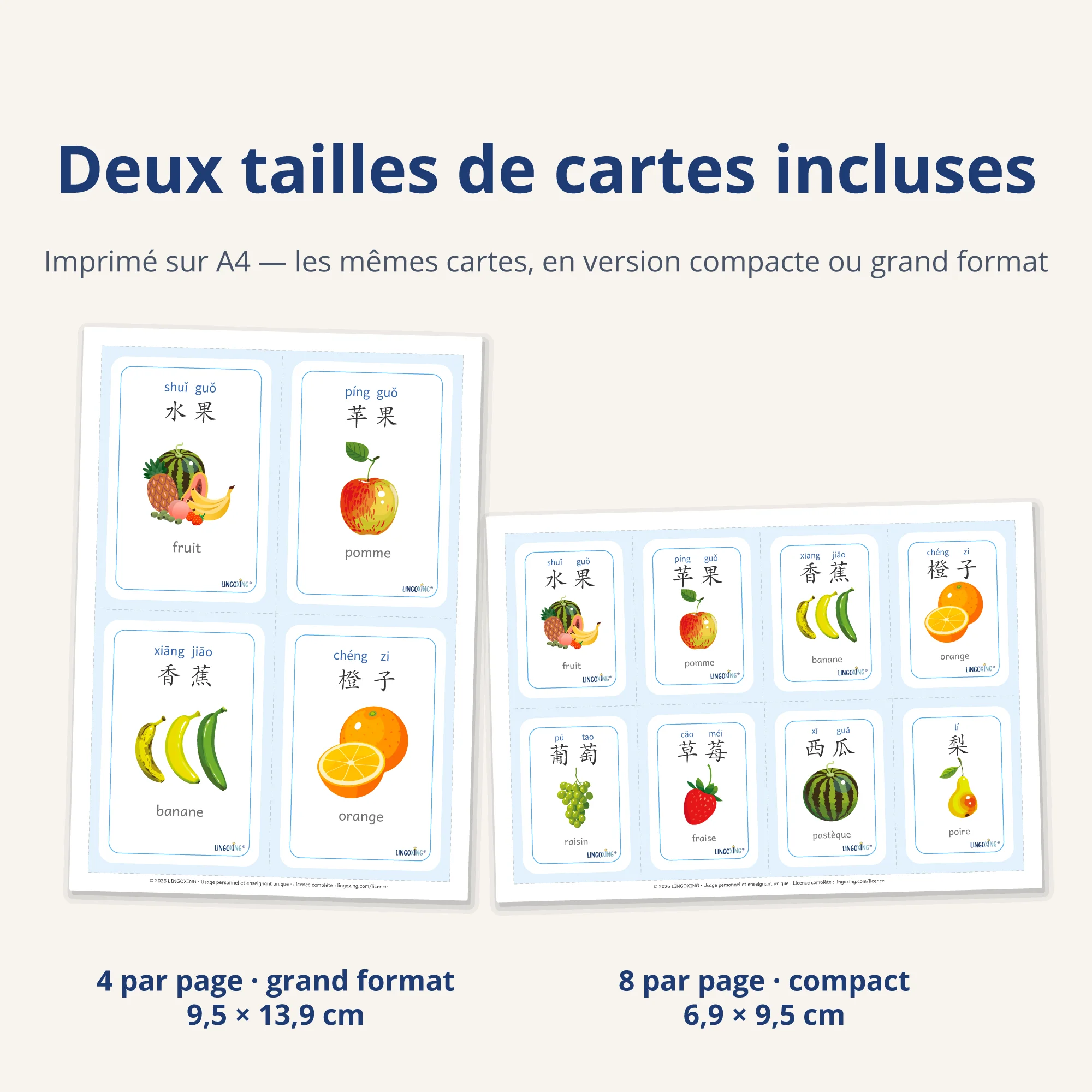 Les fruits en chinois — 24 mots (PDF) — deux formats · A4