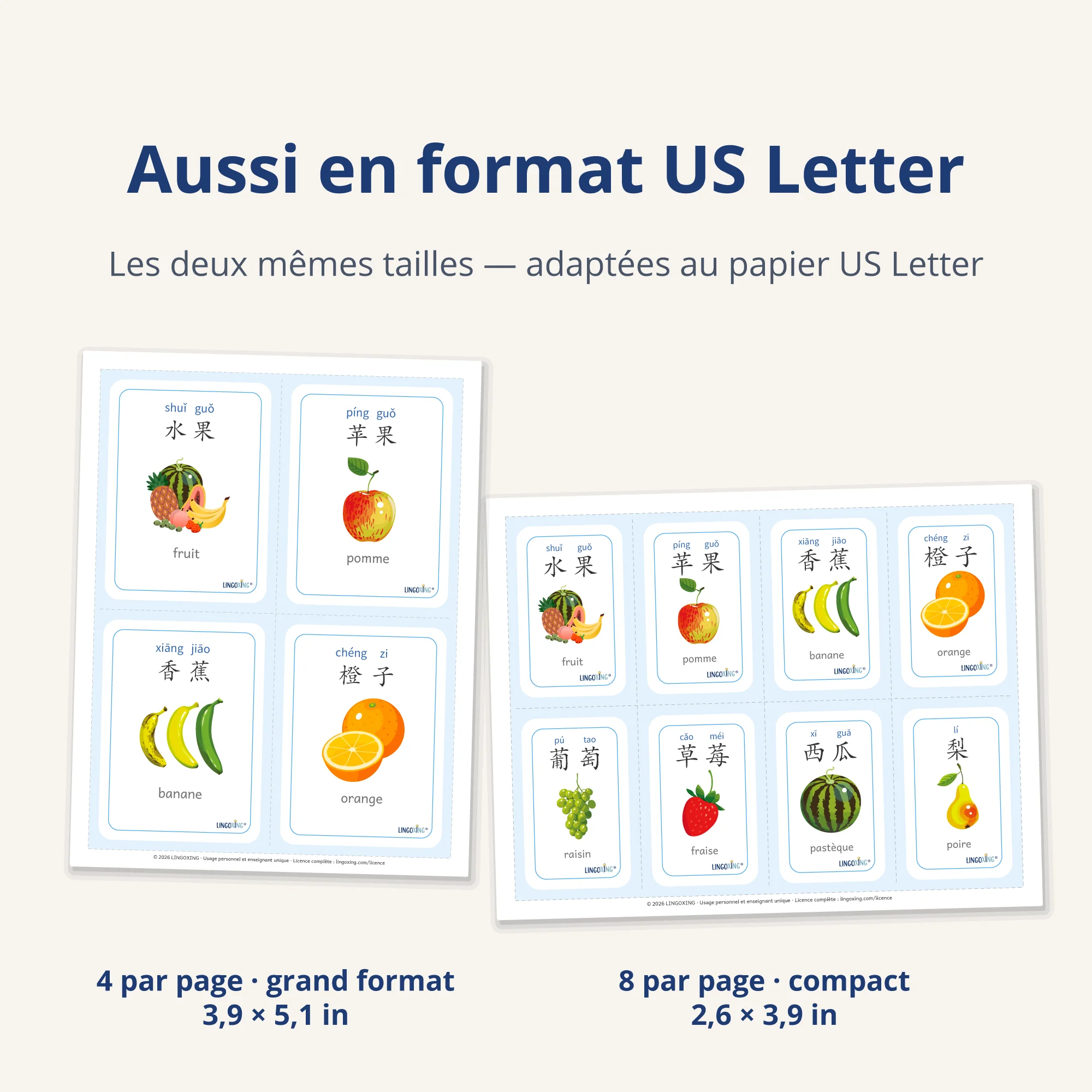 Les fruits en chinois — 24 mots (PDF) — deux formats · US Letter