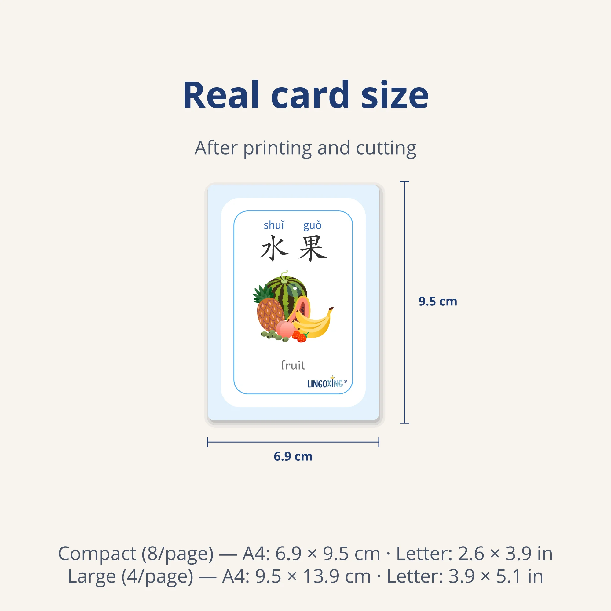 Chinese Fruit Flashcards — 24 Words (PDF) — card size