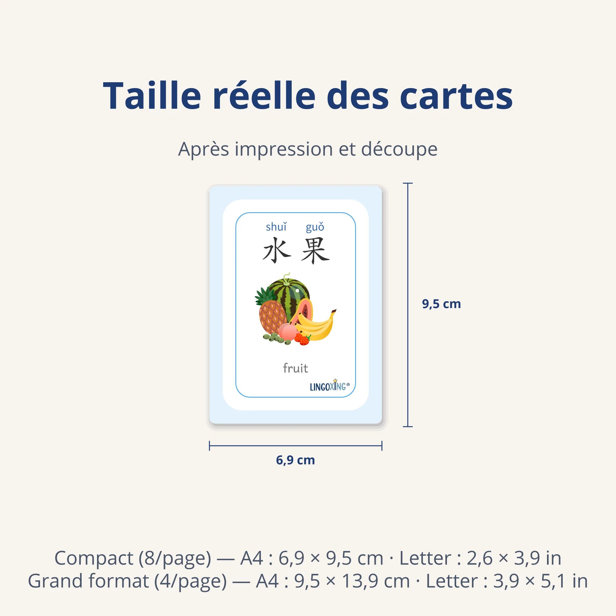 Les fruits en chinois — 24 mots (PDF) — taille des cartes