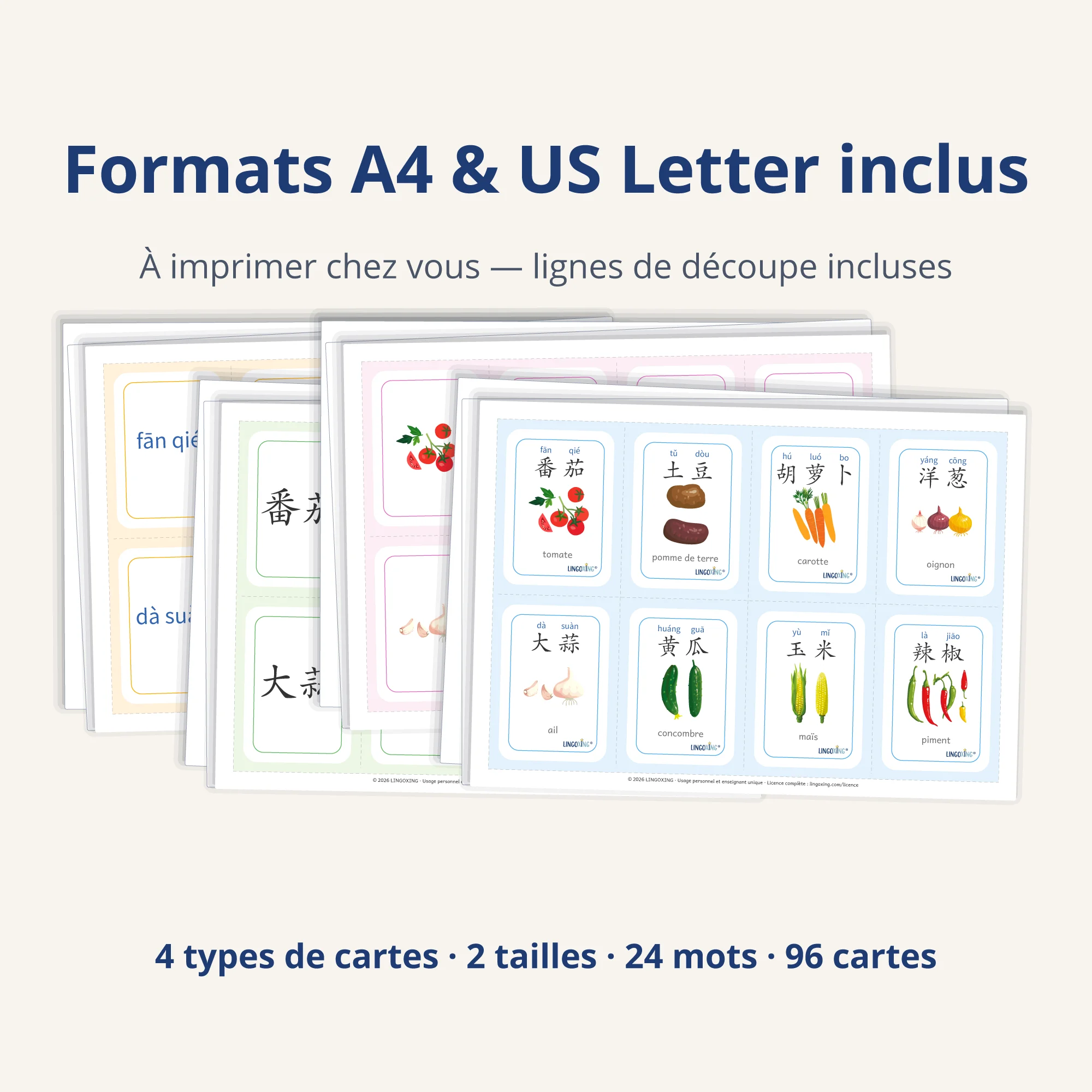 Les légumes en chinois — 24 mots (PDF) — pages à imprimer