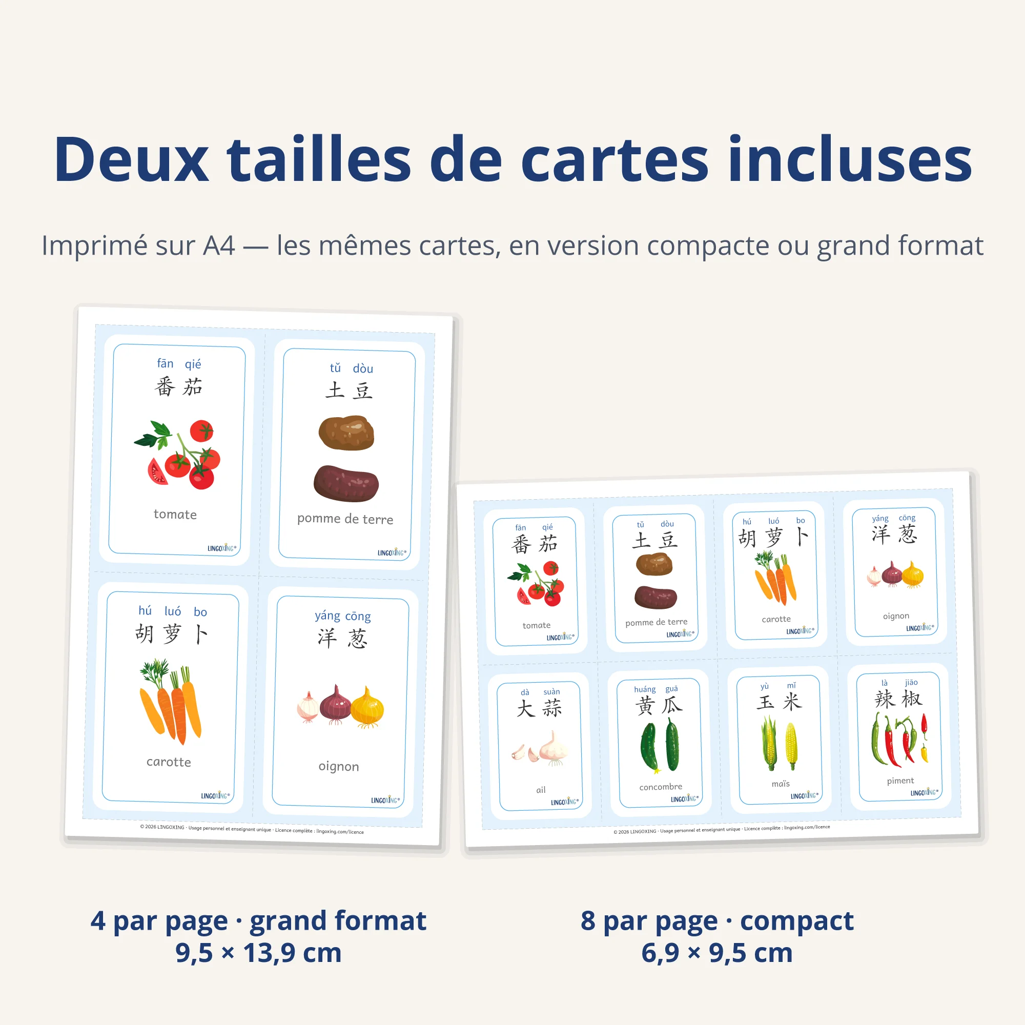 Les légumes en chinois — 24 mots (PDF) — deux formats · A4