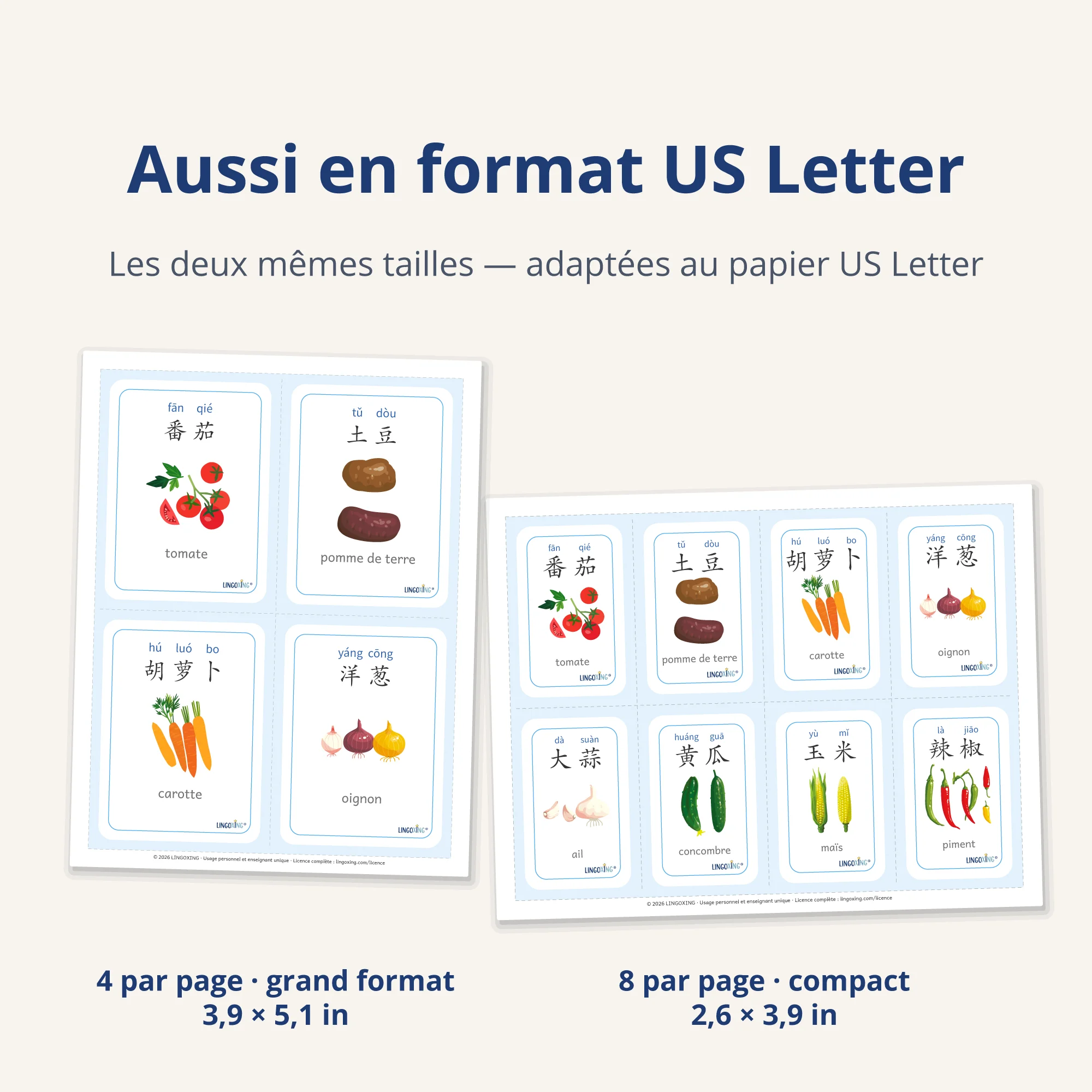 Les légumes en chinois — 24 mots (PDF) — deux formats · US Letter